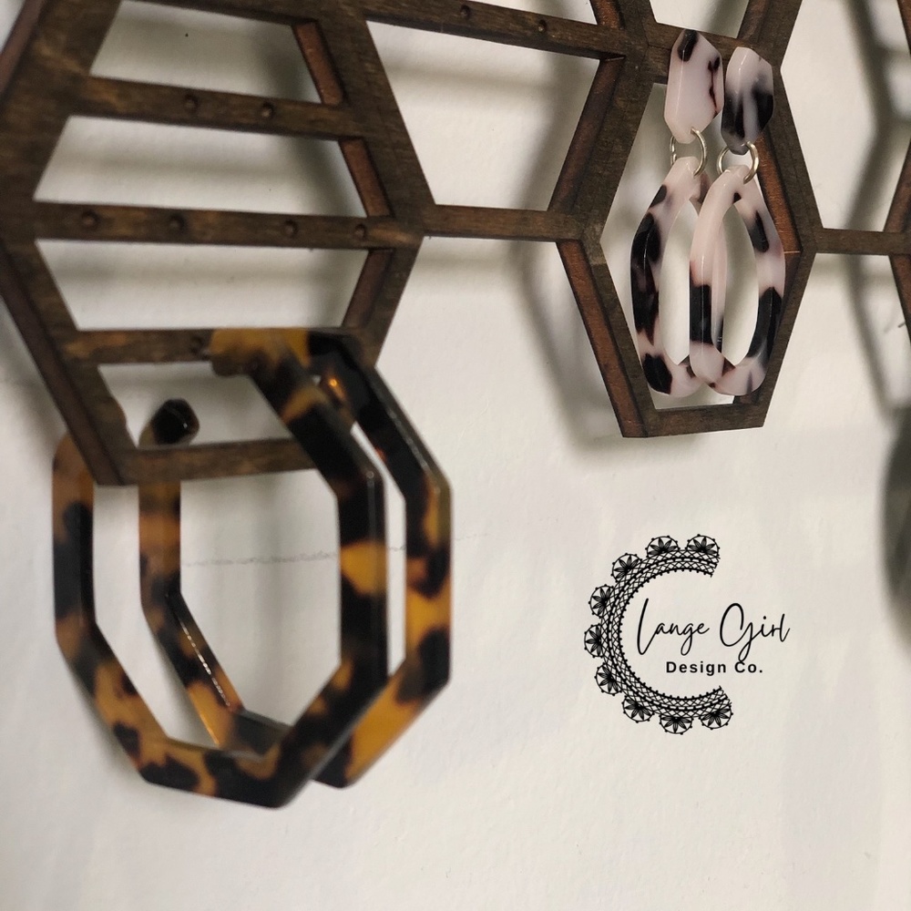 Beautiful Handmade Tortoise Shell Patterned Oversized Octagonal Large Hoops - Picture 4 of 4